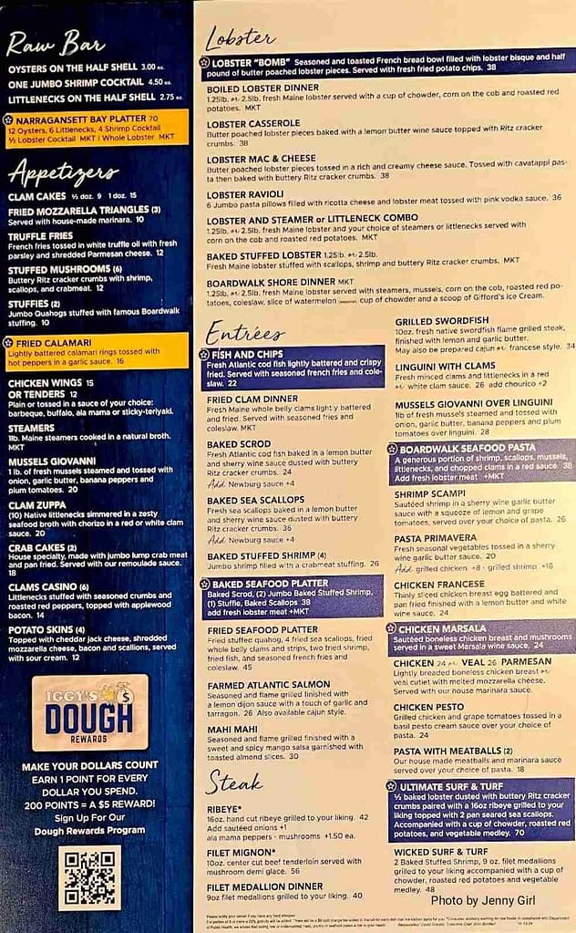 Iggy's boardwalk menu