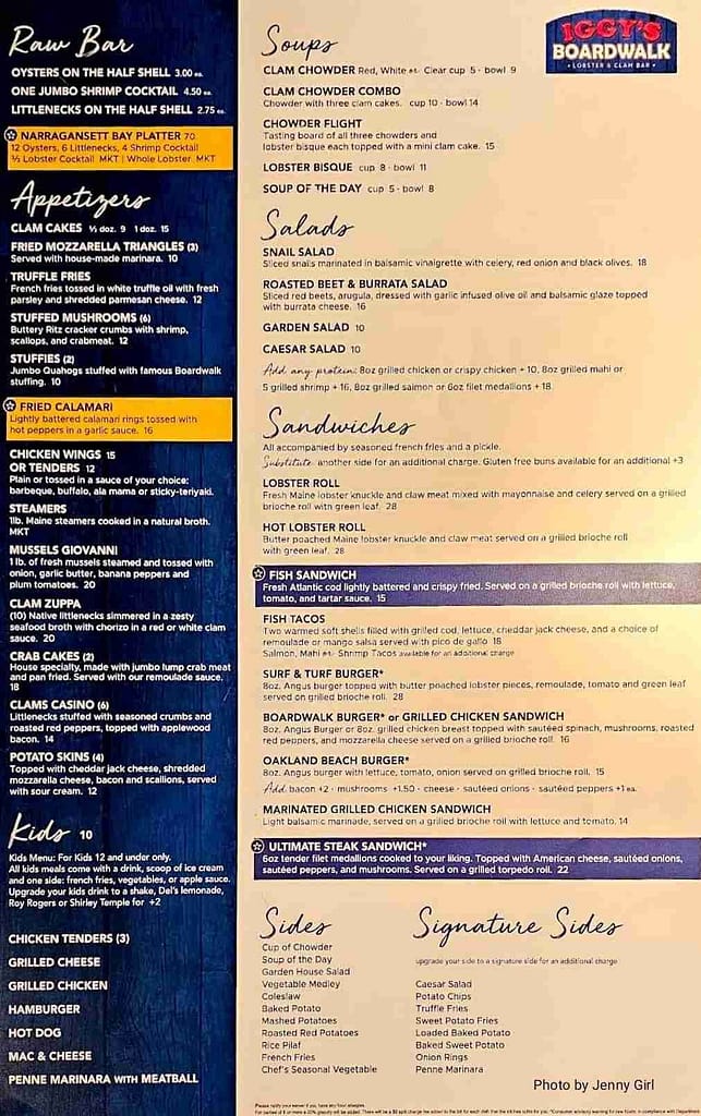 Iggy's boardwalk menu
